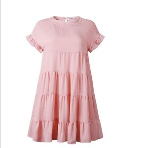 O Neck Ruffle Short Sleeve Tiered Mini Dress